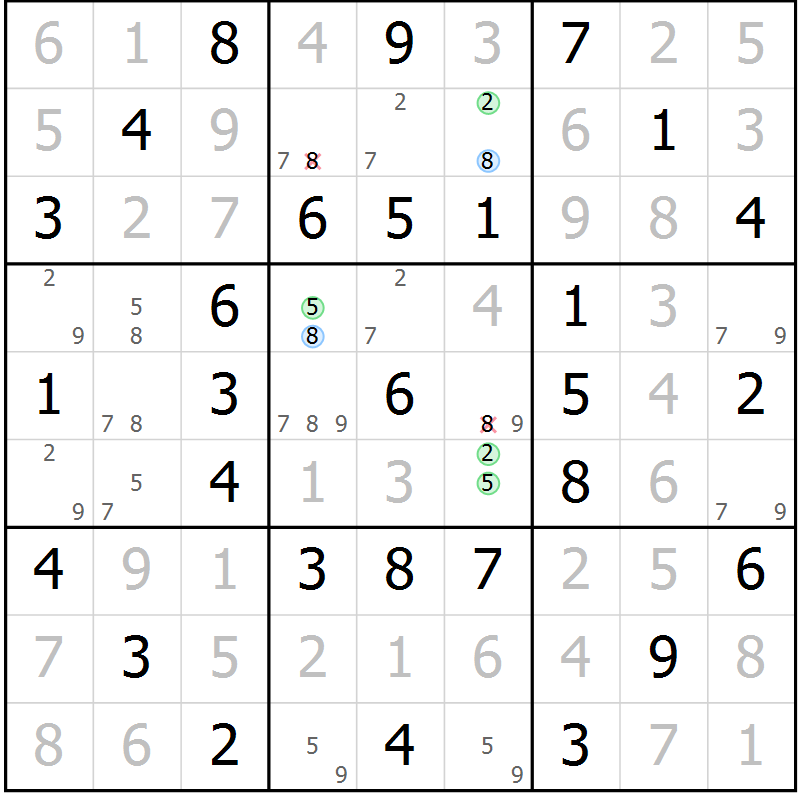 Position des candidats pour la solution de la Gr 42 page 45 du magazine de sudoku Virtuose n° 122