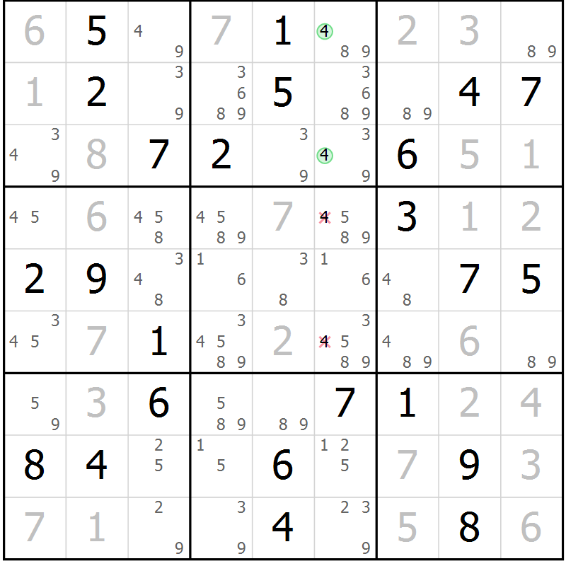 Position des candidats pour la solution de la Gr 43 page 46 du magazine de sudoku Virtuose n° 122