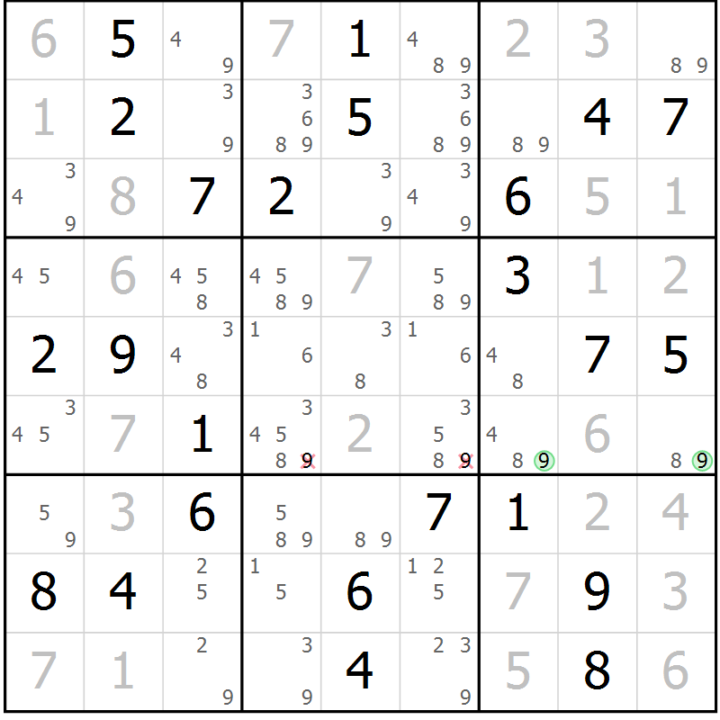 Position des candidats pour la solution de la Gr 43 page 46 du magazine de sudoku Virtuose n° 122