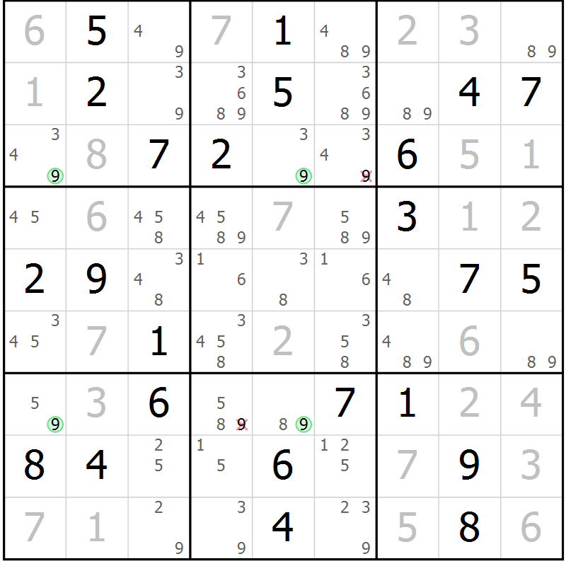 Position des candidats pour la solution de la Gr 43 page 46 du magazine de sudoku Virtuose n° 122