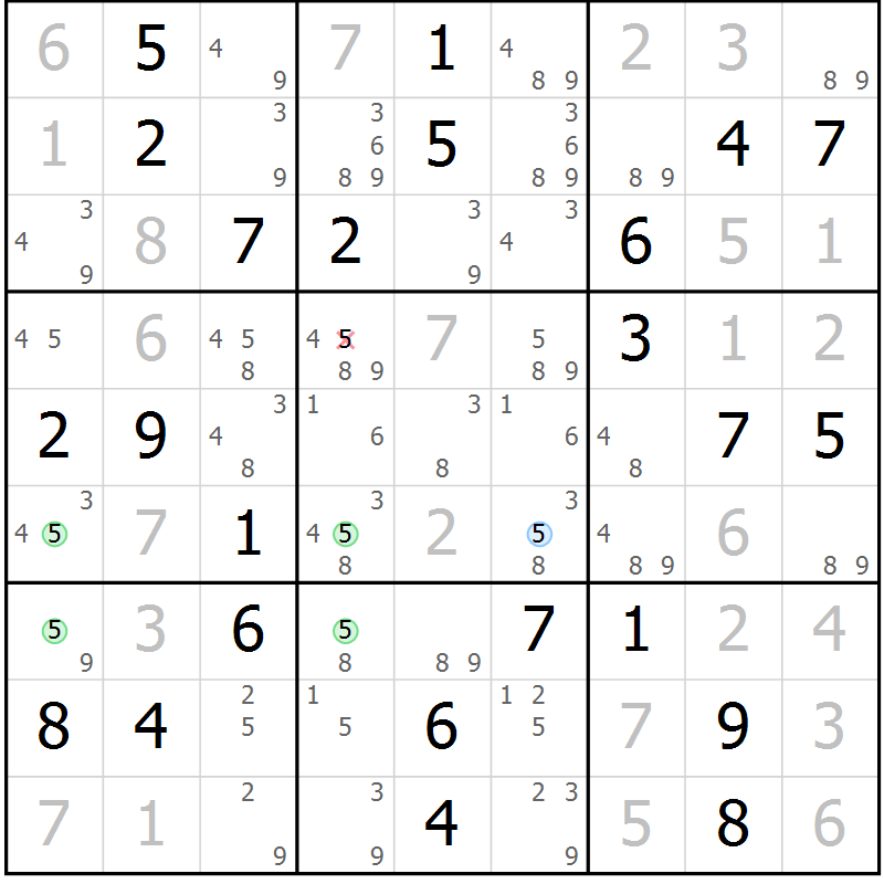Position des candidats pour la solution de la Gr 43 page 46 du magazine de sudoku Virtuose n° 122
