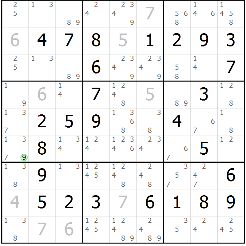 Position des candidats pour la solution de la Gr 44 page 47 du magazine de sudoku Virtuose n° 122