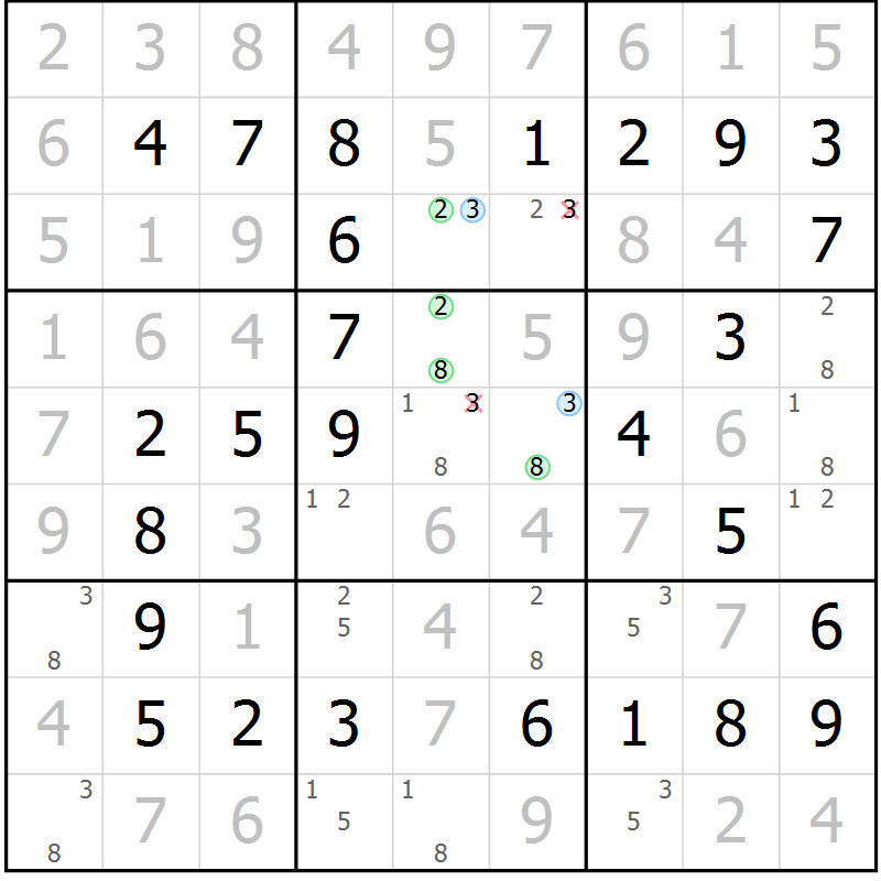 Position des candidats pour la solution de la Gr 44 page 47 du magazine de sudoku Virtuose n° 122