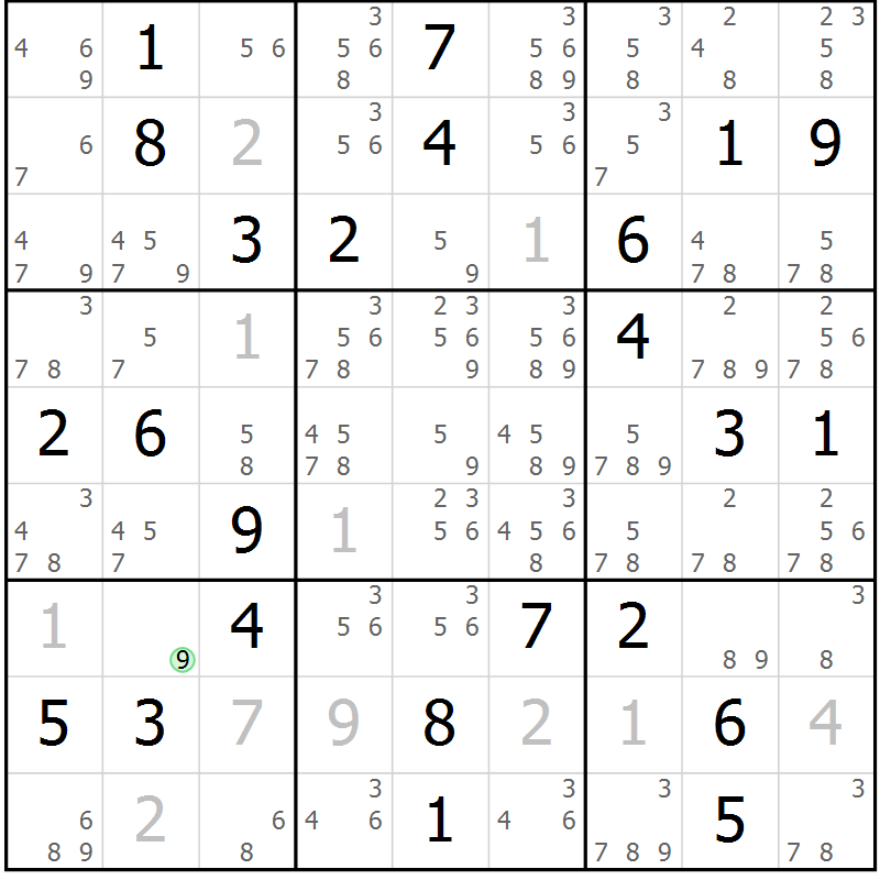 Position des candidats pour la solution de la Gr 45 page 48 du magazine de sudoku Virtuose n° 122