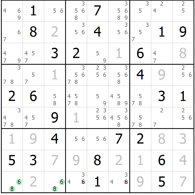 Position des candidats pour la solution de la Gr 45 page 48 du magazine de sudoku Virtuose n° 122