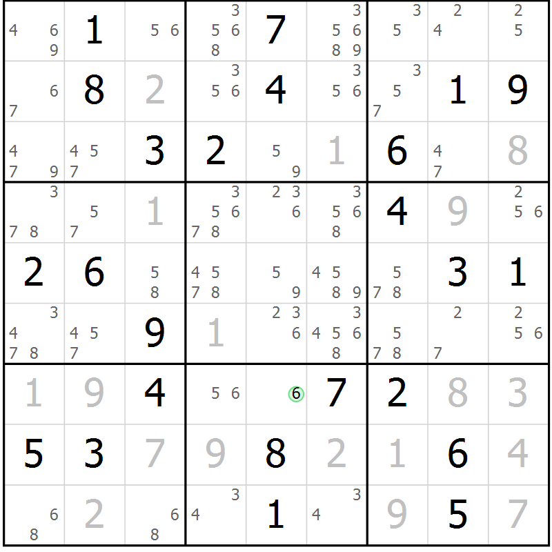 Position des candidats pour la solution de la Gr 45 page 48 du magazine de sudoku Virtuose n° 122