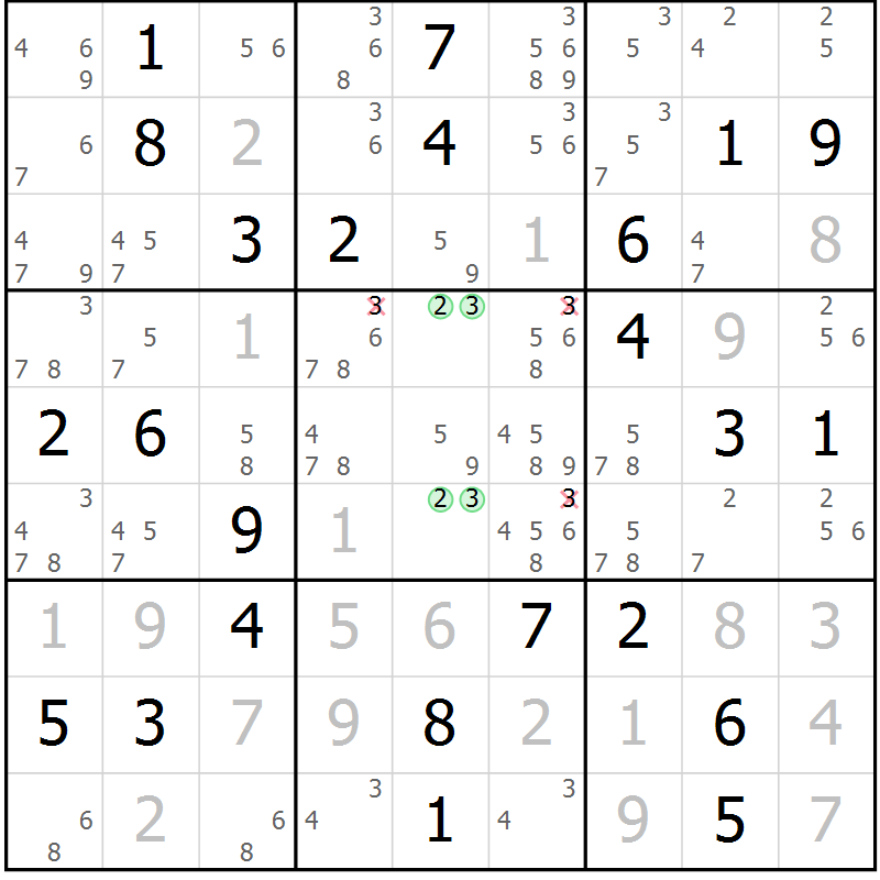 Position des candidats pour la solution de la Gr 45 page 48 du magazine de sudoku Virtuose n° 122