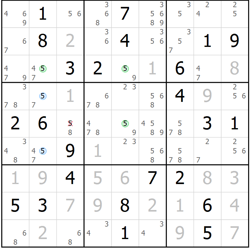 Position des candidats pour la solution de la Gr 45 page 48 du magazine de sudoku Virtuose n° 122