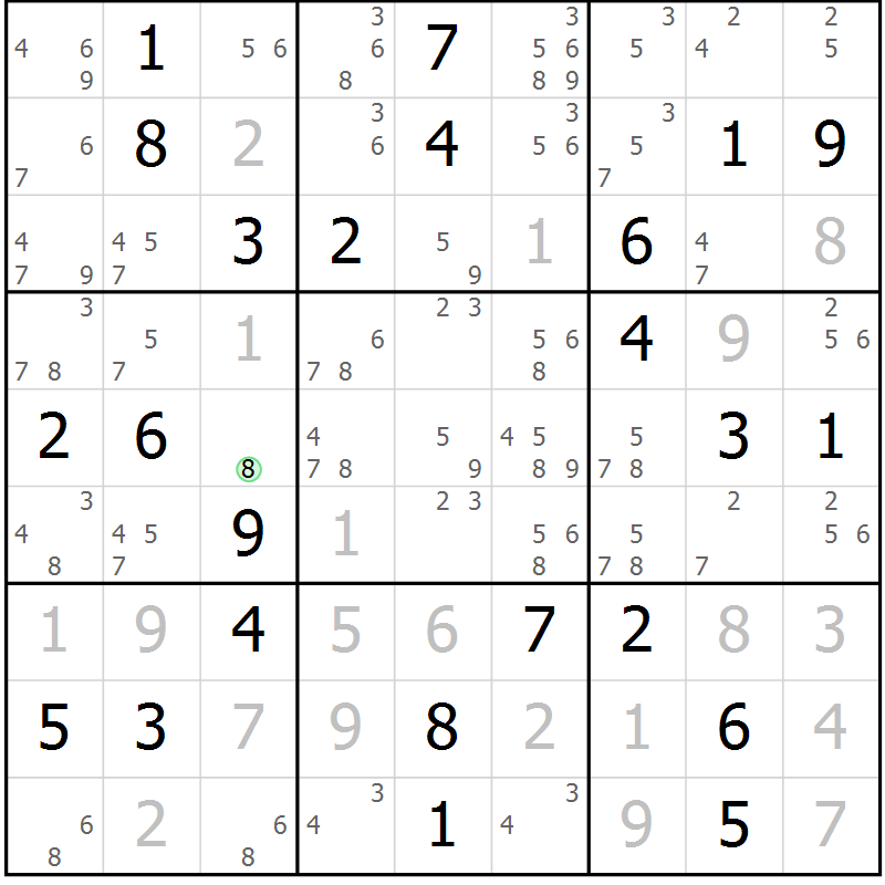 Position des candidats pour la solution de la Gr 45 page 48 du magazine de sudoku Virtuose n° 122