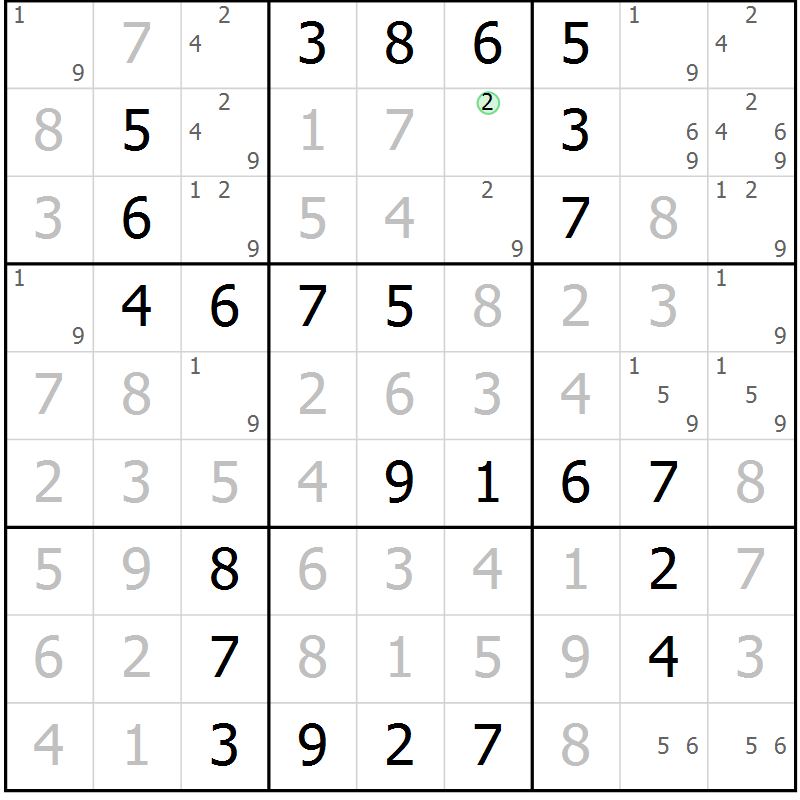 Position des candidats pour la solution de la Gr 46 page 49 du magazine de sudoku Virtuose n° 122