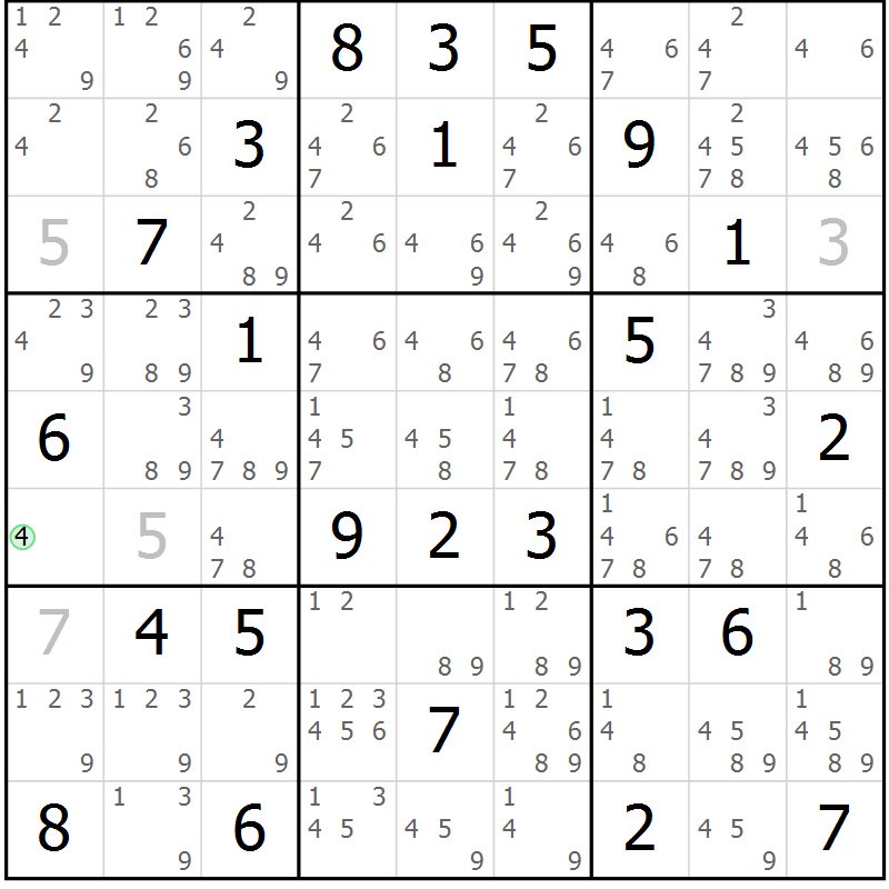 Position des candidats pour la solution de la Gr 47 page 50 du magazine de sudoku Virtuose n° 122