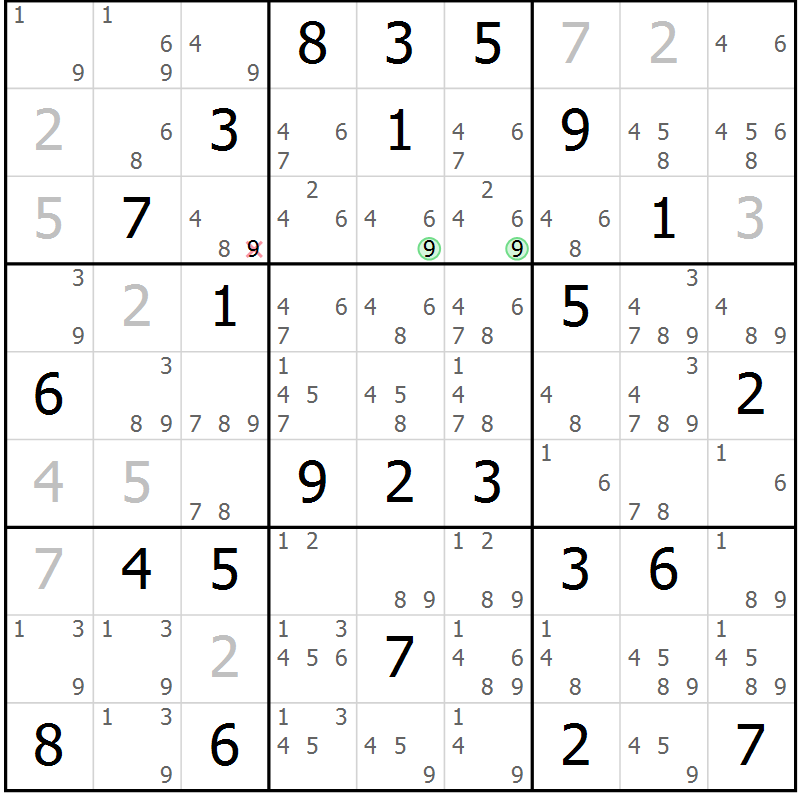Position des candidats pour la solution de la Gr 47 page 50 du magazine de sudoku Virtuose n° 122