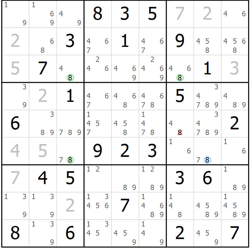 Position des candidats pour la solution de la Gr 47 page 50 du magazine de sudoku Virtuose n° 122