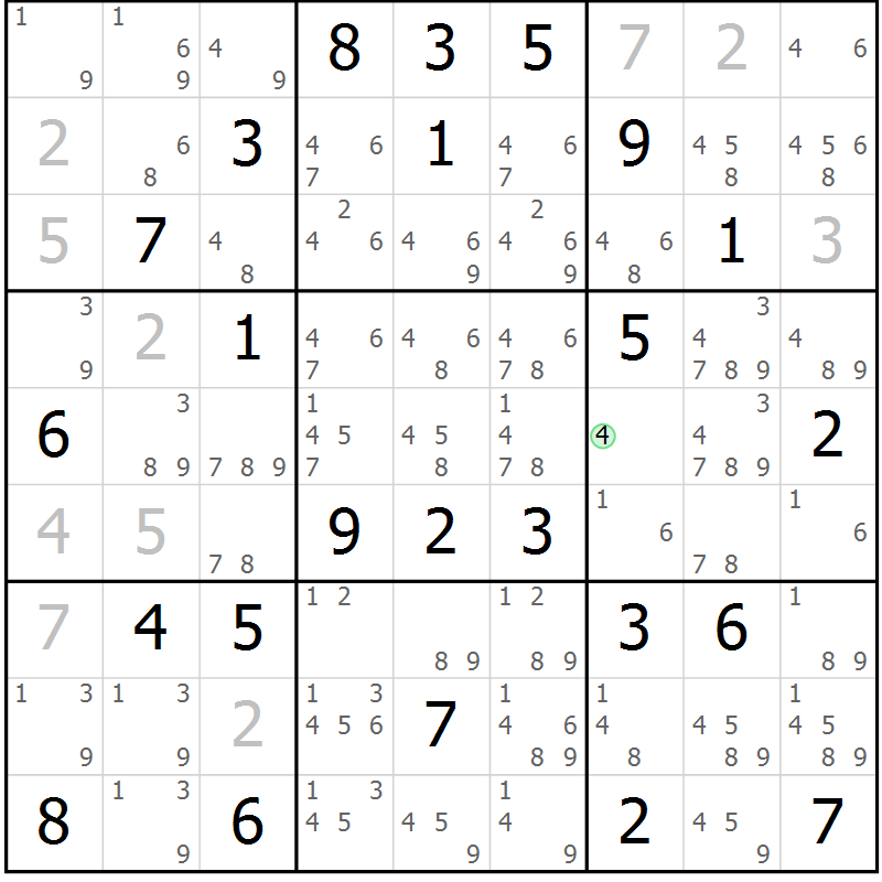Position des candidats pour la solution de la Gr 47 page 50 du magazine de sudoku Virtuose n° 122