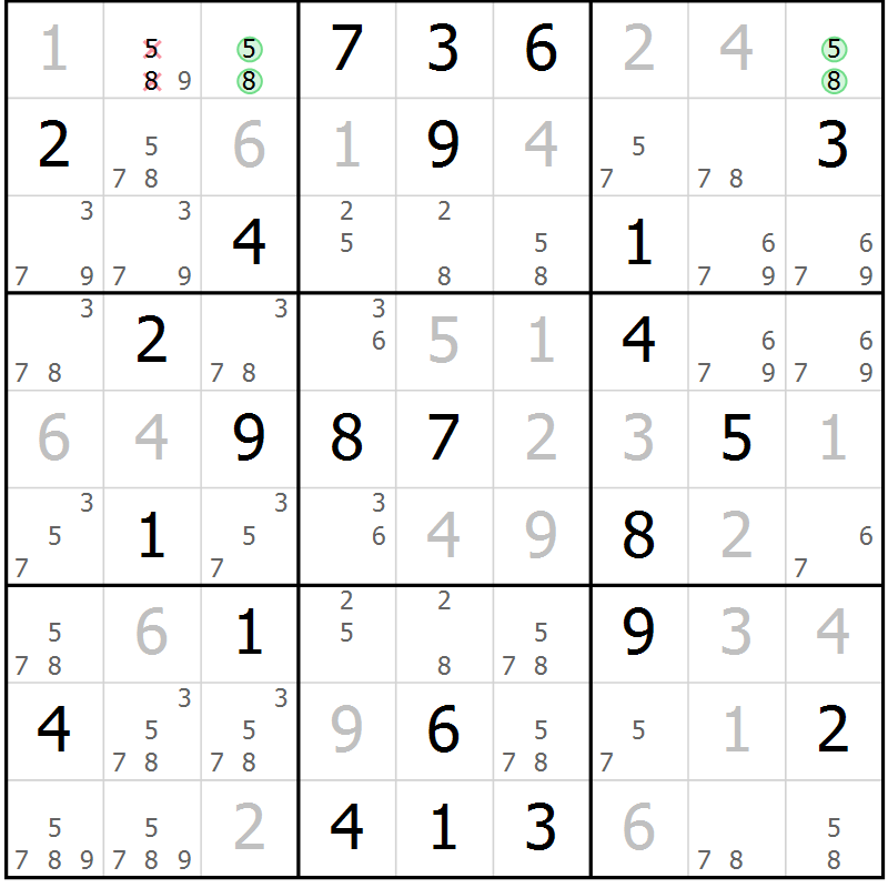 Position des candidats pour la solution de la Gr 48 page 51 du magazine de sudoku Virtuose n° 122