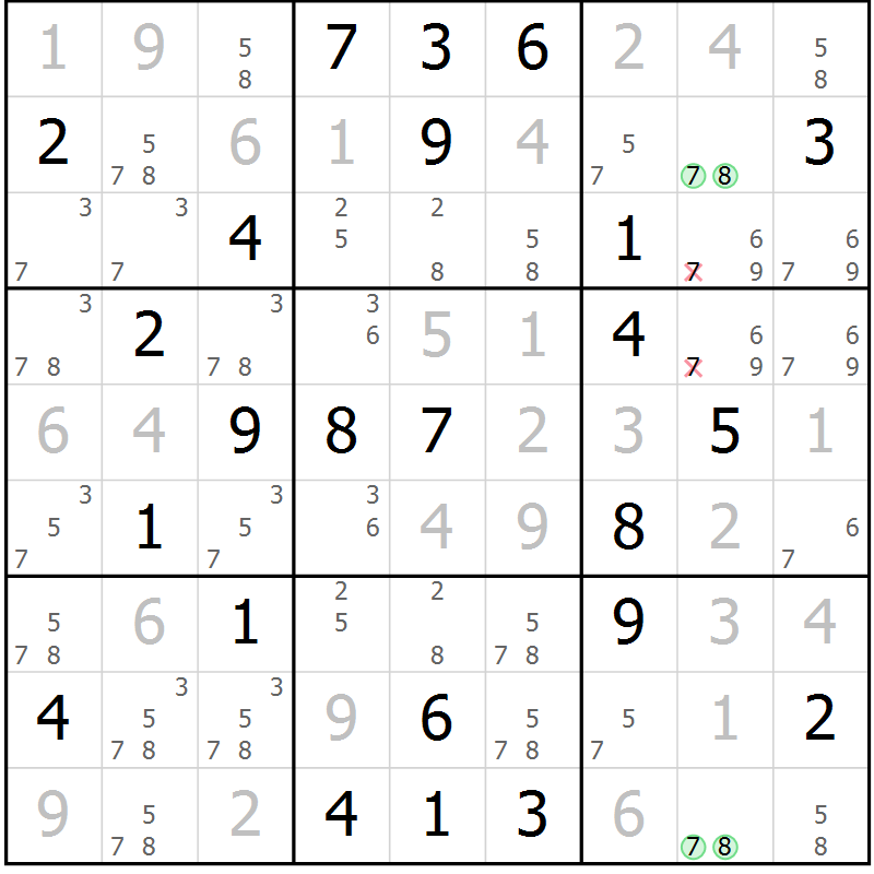 Position des candidats pour la solution de la Gr 48 page 51 du magazine de sudoku Virtuose n° 122