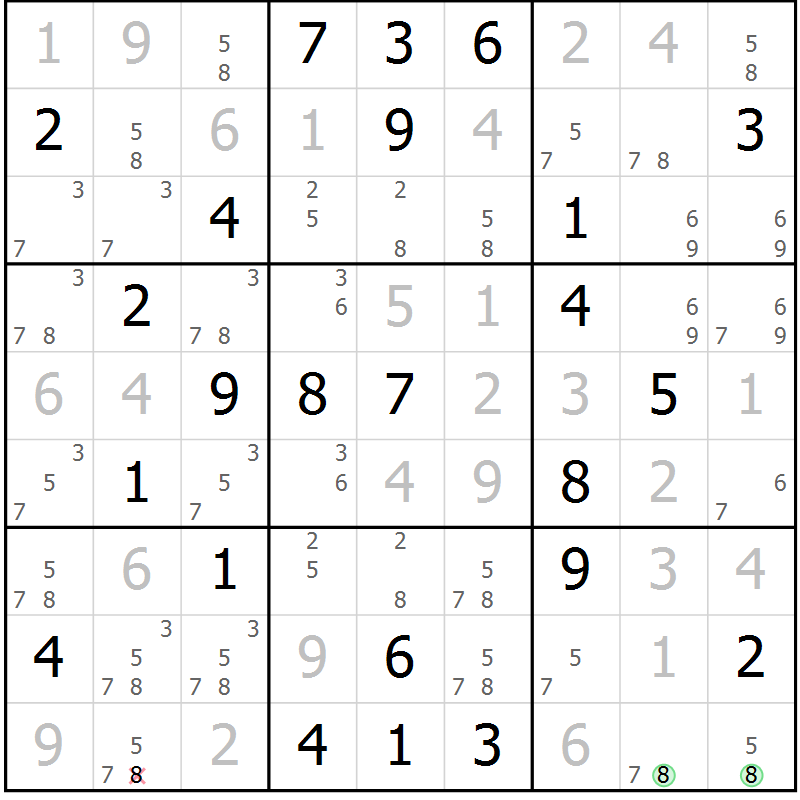 Position des candidats pour la solution de la Gr 48 page 51 du magazine de sudoku Virtuose n° 122