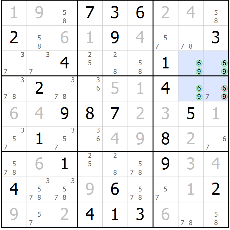 Position des candidats pour la solution de la Gr 48 page 51 du magazine de sudoku Virtuose n° 122