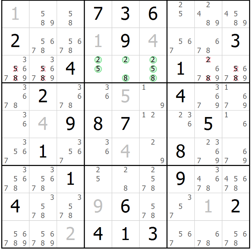 Position des candidats pour la solution de la Gr 48 page 51 du magazine de sudoku Virtuose n° 122