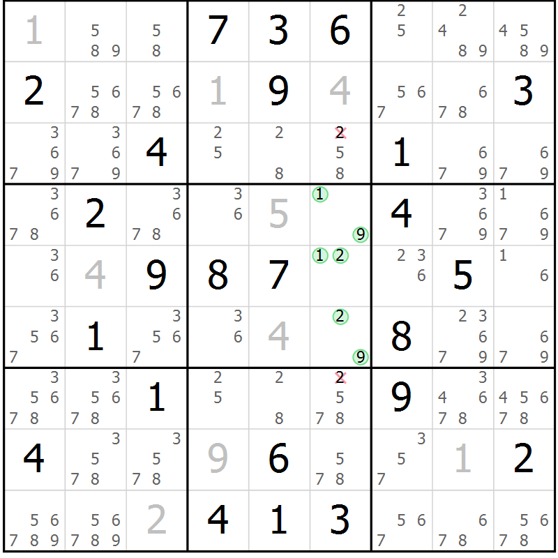 Position des candidats pour la solution de la Gr 48 page 51 du magazine de sudoku Virtuose n° 122