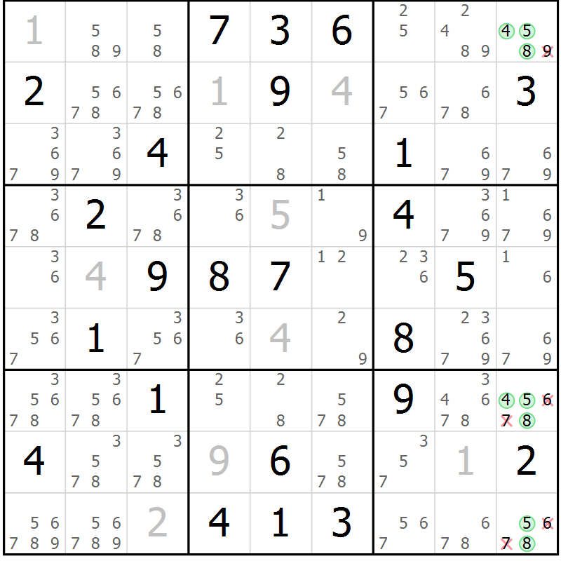 Position des candidats pour la solution de la Gr 48 page 51 du magazine de sudoku Virtuose n° 122