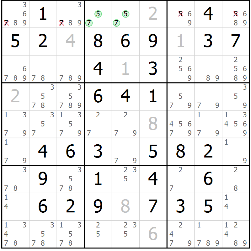 Position des candidats pour la solution de la Gr 49 page 52 du magazine de sudoku Virtuose n° 122