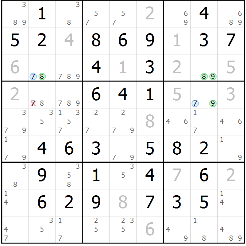 Position des candidats pour la solution de la Gr 49 page 52 du magazine de sudoku Virtuose n° 122