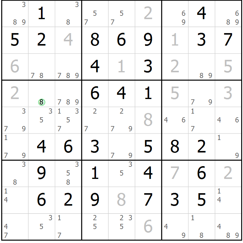 Position des candidats pour la solution de la Gr 49 page 52 du magazine de sudoku Virtuose n° 122