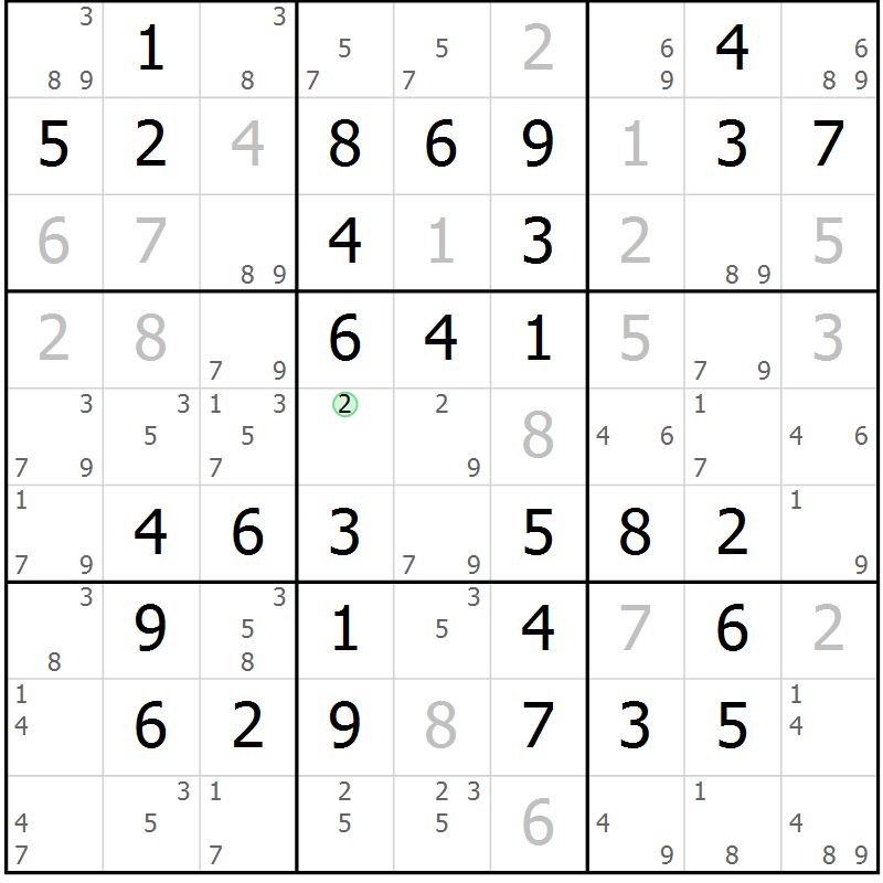 Position des candidats pour la solution de la Gr 49 page 52 du magazine de sudoku Virtuose n° 122