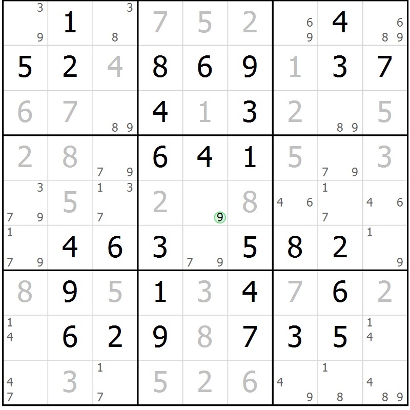 Position des candidats pour la solution de la Gr 49 page 52 du magazine de sudoku Virtuose n° 122