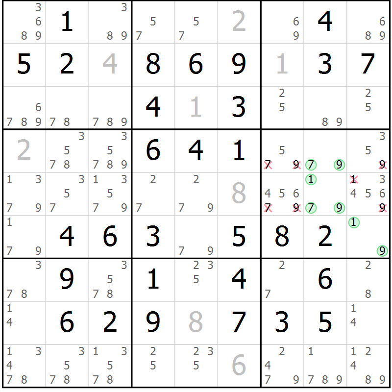 Position des candidats pour la solution de la Gr 49 page 52 du magazine de sudoku Virtuose n° 122