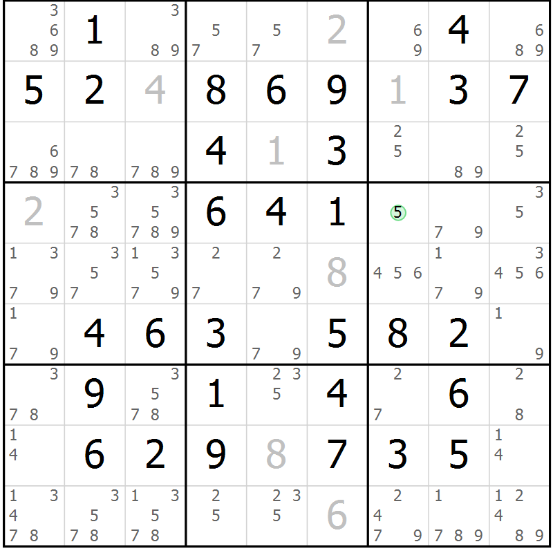 Position des candidats pour la solution de la Gr 49 page 52 du magazine de sudoku Virtuose n° 122