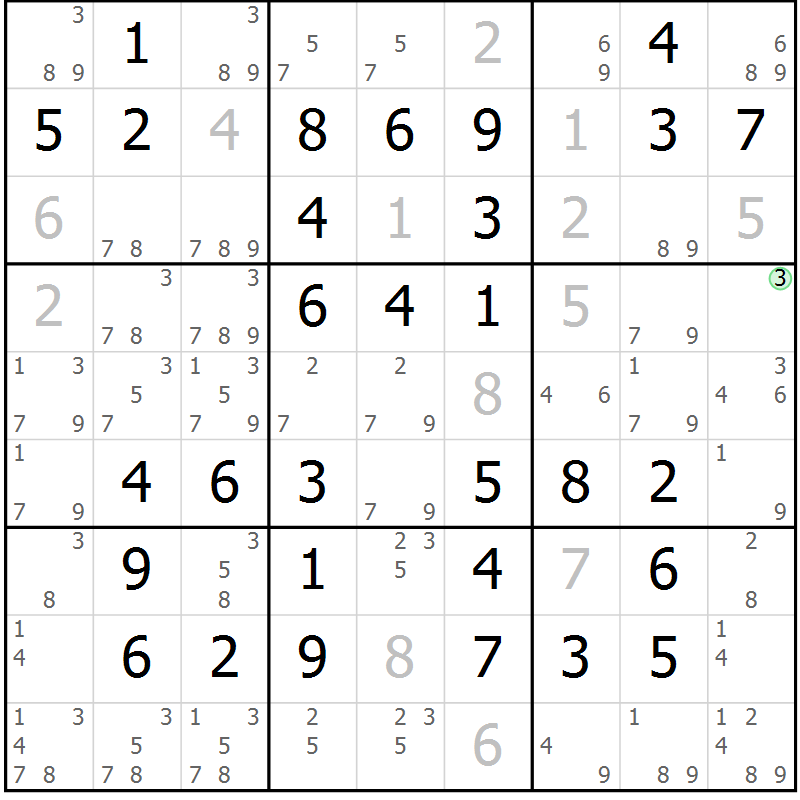 Position des candidats pour la solution de la Gr 49 page 52 du magazine de sudoku Virtuose n° 122