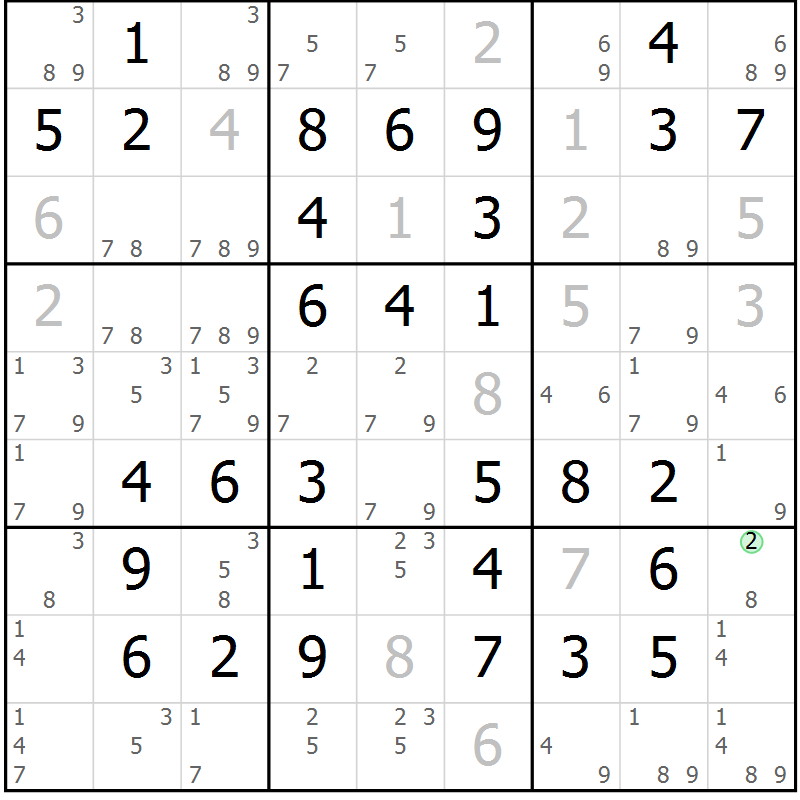 Position des candidats pour la solution de la Gr 49 page 52 du magazine de sudoku Virtuose n° 122