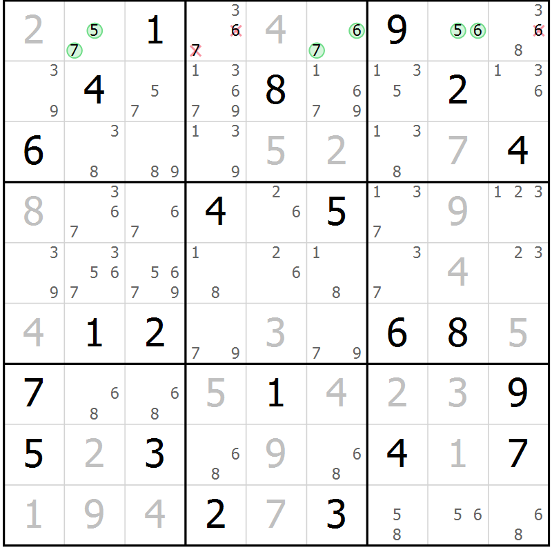 Position des candidats pour la solution de la Gr 5 page 8 du magazine de sudoku Virtuose n° 122