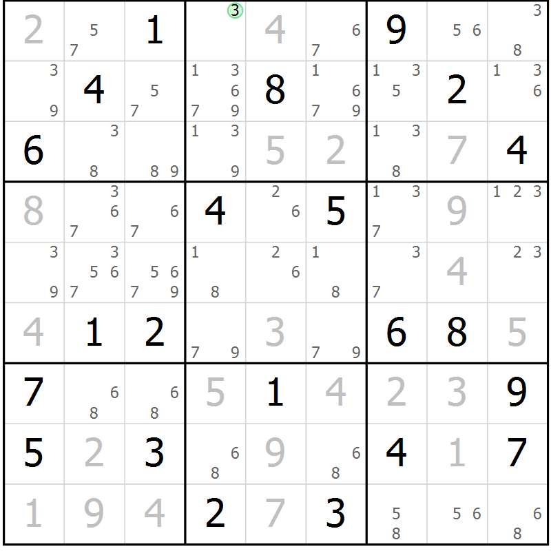 Position des candidats pour la solution de la Gr 5 page 8 du magazine de sudoku Virtuose n° 122