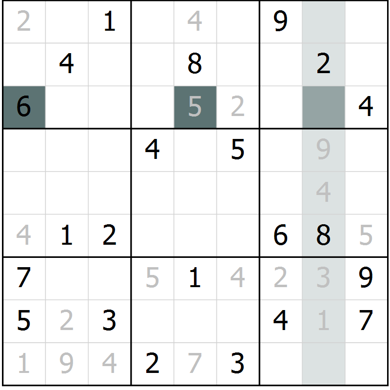 Position des candidats pour la solution de la Gr 5 page 8 du magazine de sudoku Virtuose n° 122