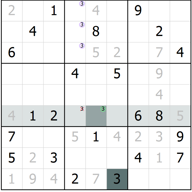 Position des candidats pour la solution de la Gr 5 page 8 du magazine de sudoku Virtuose n° 122