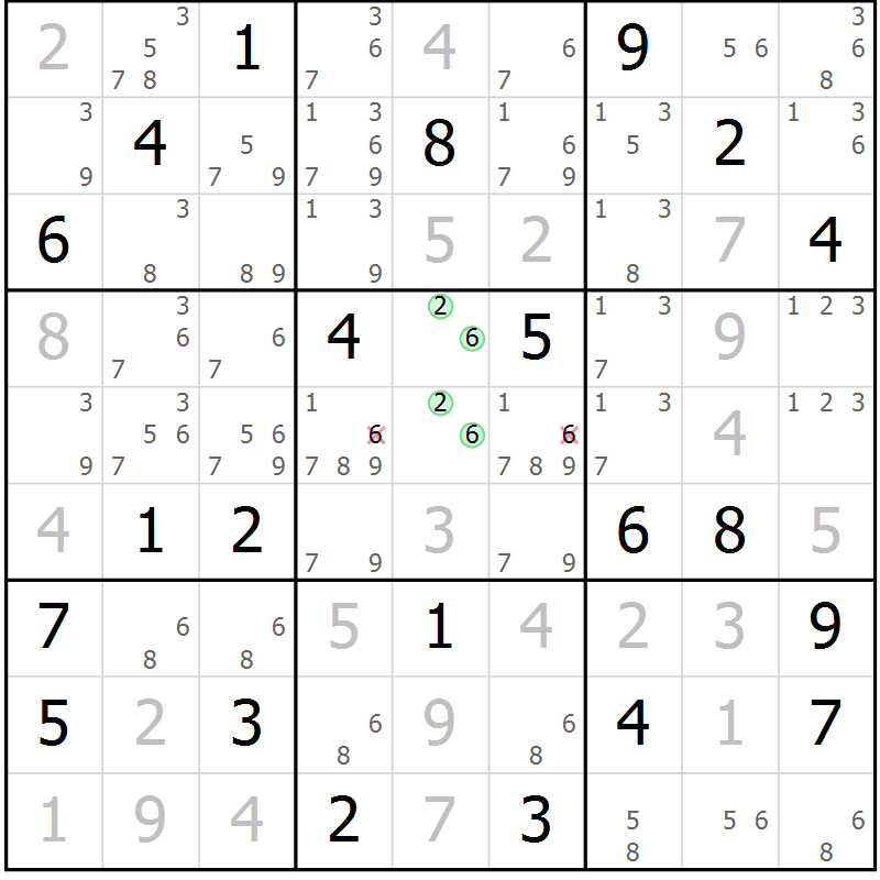 Position des candidats pour la solution de la Gr 5 page 8 du magazine de sudoku Virtuose n° 122
