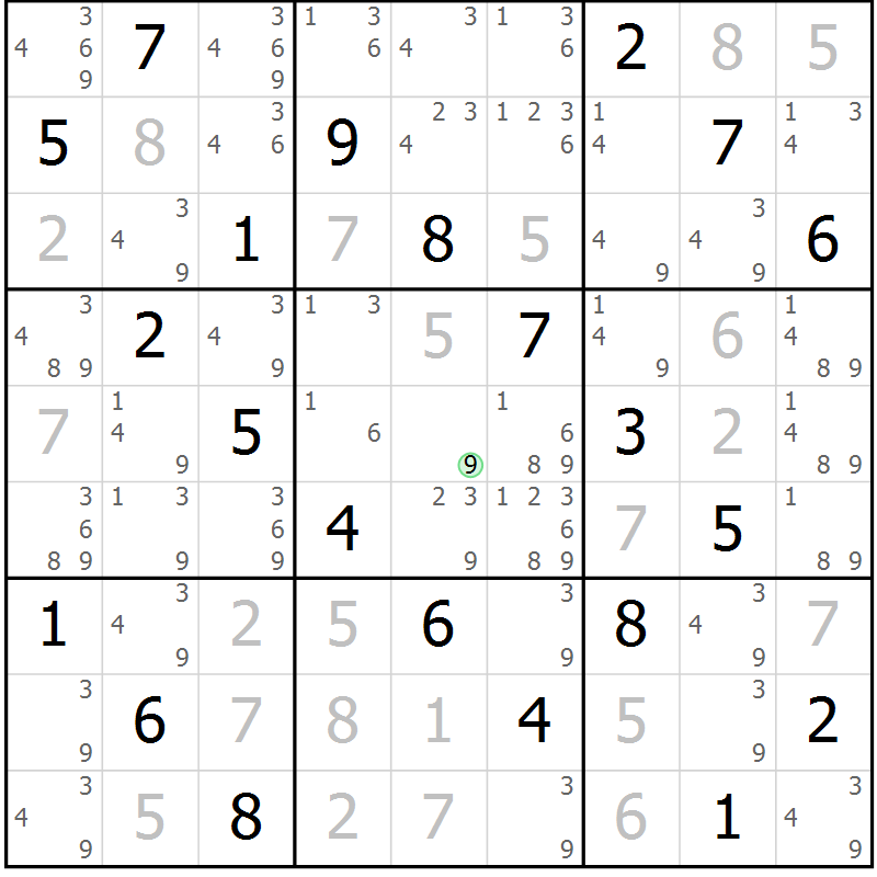 Position des candidats pour la solution de la Gr 50 page 53 du magazine de sudoku Virtuose n° 122