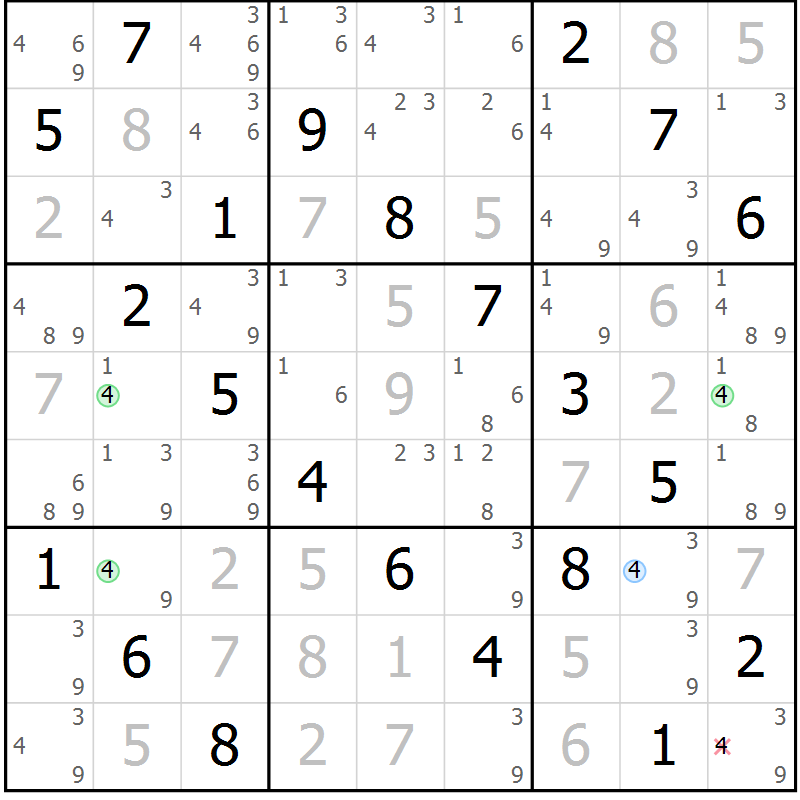 Position des candidats pour la solution de la Gr 50 page 53 du magazine de sudoku Virtuose n° 122