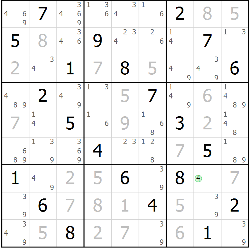 Position des candidats pour la solution de la Gr 50 page 53 du magazine de sudoku Virtuose n° 122