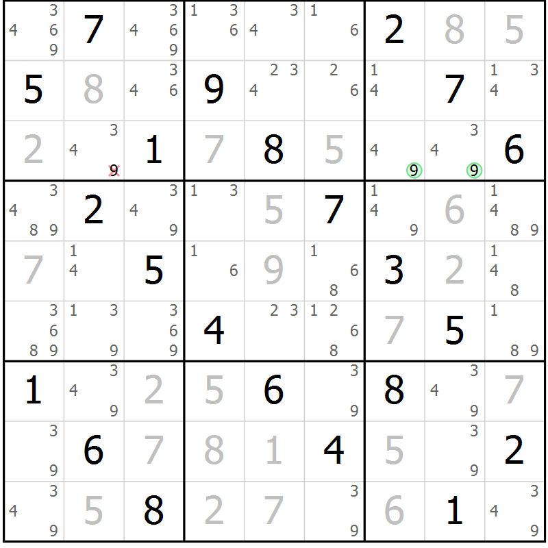 Position des candidats pour la solution de la Gr 50 page 53 du magazine de sudoku Virtuose n° 122