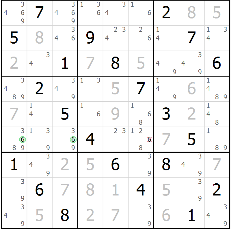 Position des candidats pour la solution de la Gr 50 page 53 du magazine de sudoku Virtuose n° 122
