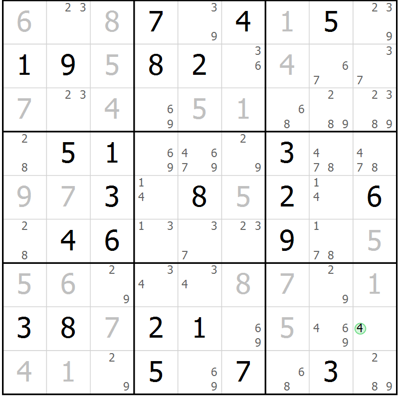 Position des candidats pour la solution de la Gr 51 page 54 du magazine de sudoku Virtuose n° 122