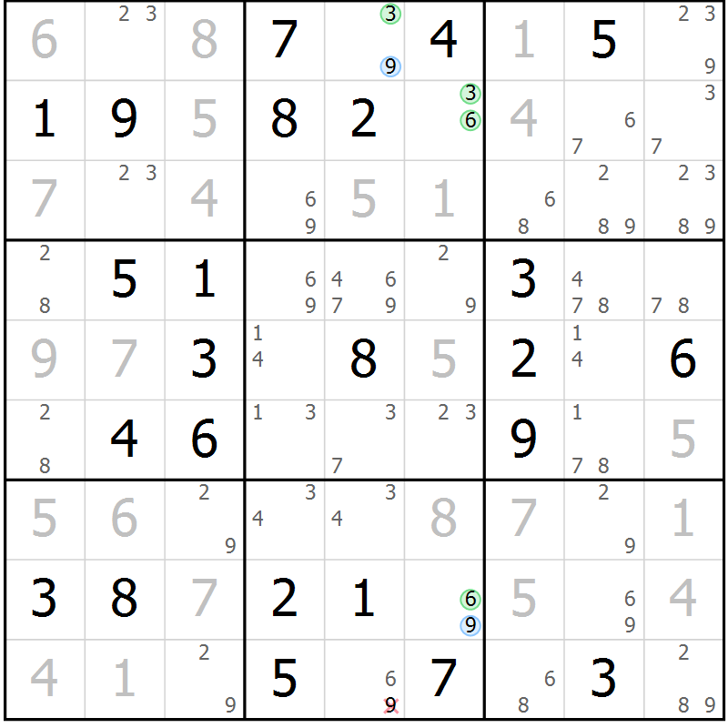 Position des candidats pour la solution de la Gr 51 page 54 du magazine de sudoku Virtuose n° 122