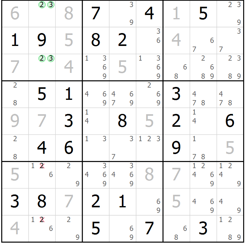 Position des candidats pour la solution de la Gr 51 page 54 du magazine de sudoku Virtuose n° 122