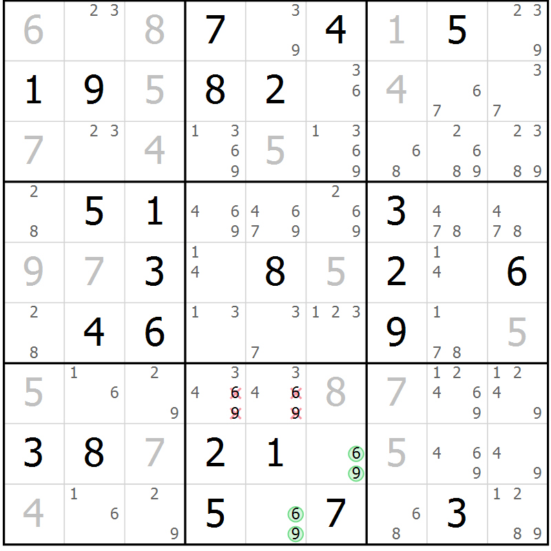 Position des candidats pour la solution de la Gr 51 page 54 du magazine de sudoku Virtuose n° 122