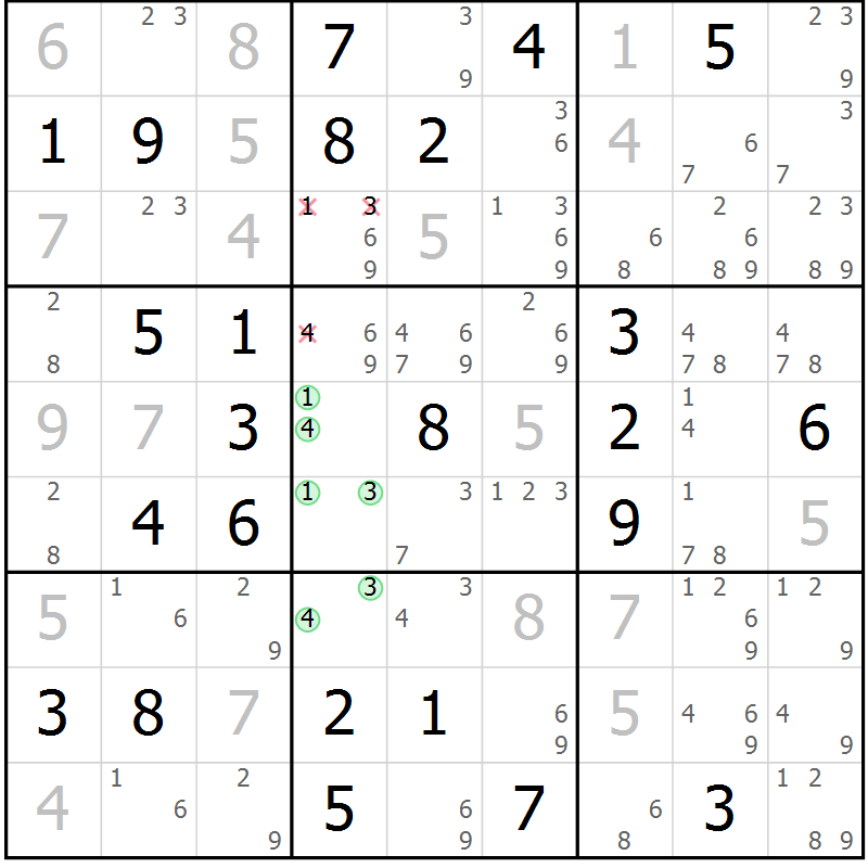Position des candidats pour la solution de la Gr 51 page 54 du magazine de sudoku Virtuose n° 122