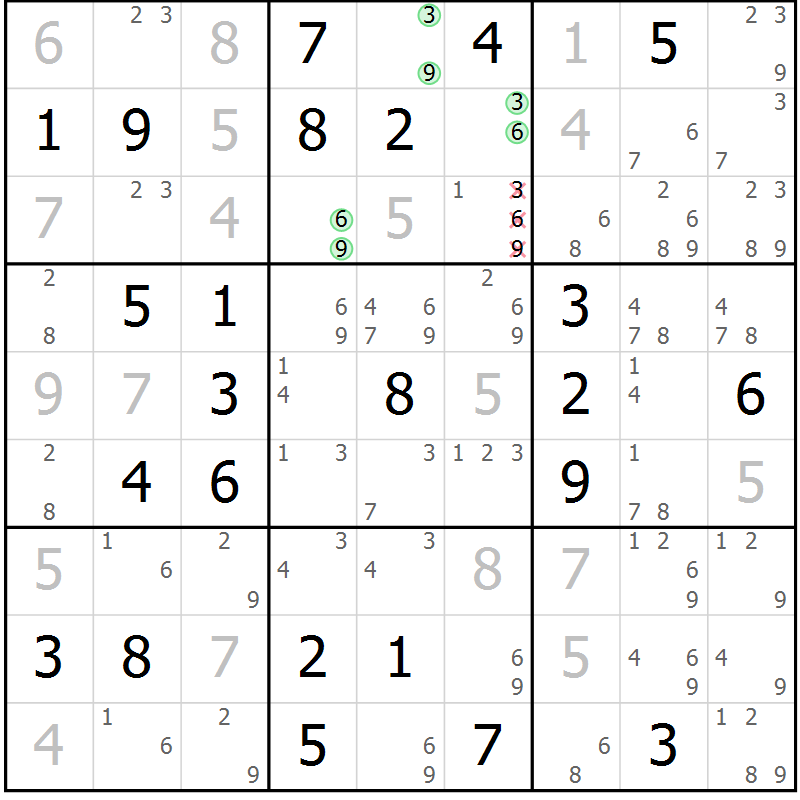 Position des candidats pour la solution de la Gr 51 page 54 du magazine de sudoku Virtuose n° 122